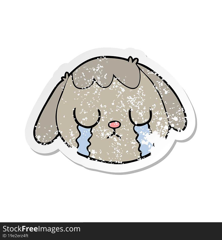 distressed sticker of a cartoon dog face crying