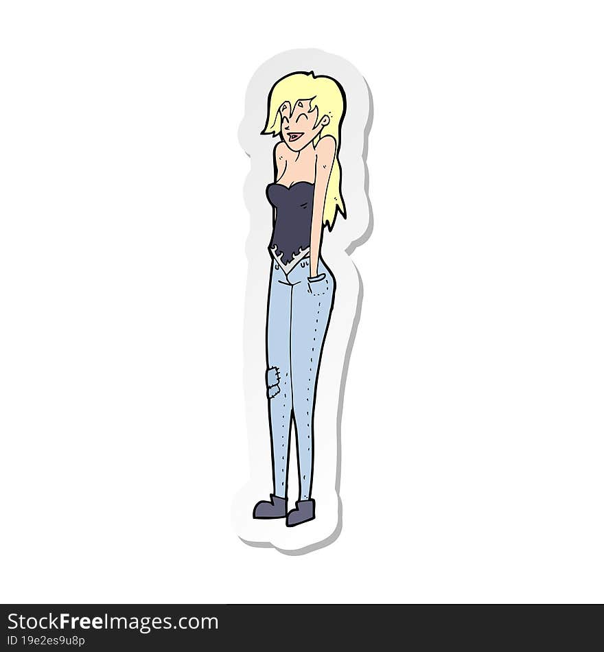 sticker of a cartoon pretty woman shrugging shoulders