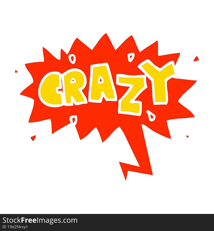 cartoon word crazy and speech bubble in retro style