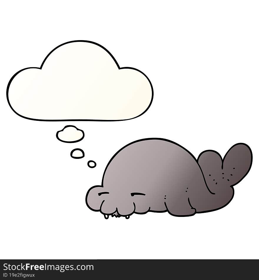 cartoon seal and thought bubble in smooth gradient style