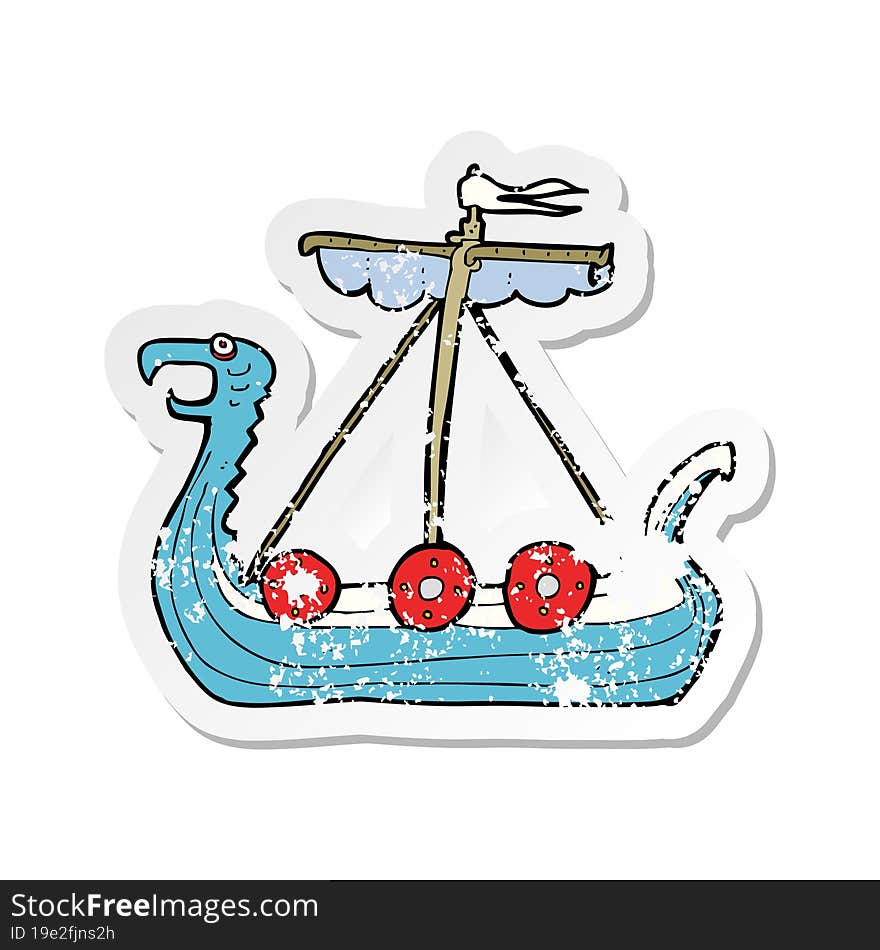 retro distressed sticker of a cartoon viking ship