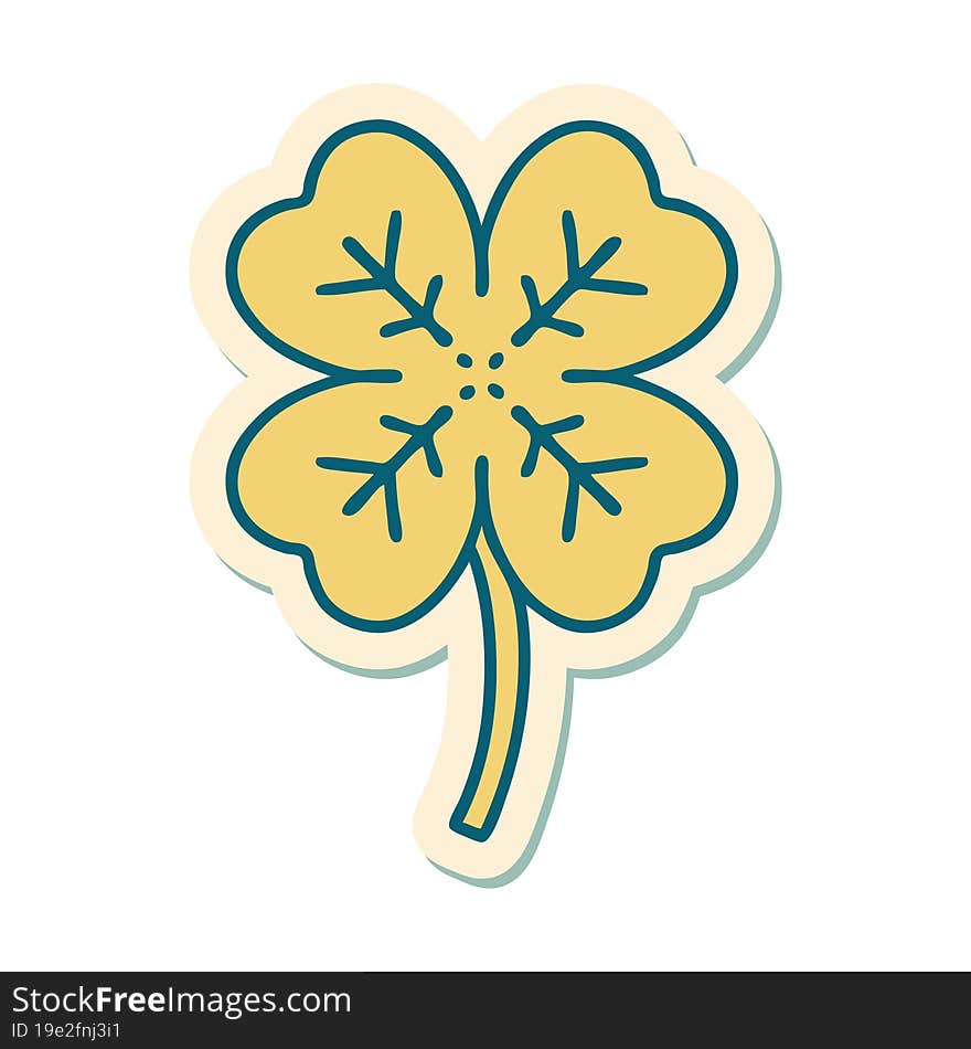 sticker of tattoo in traditional style of a 4 leaf clover. sticker of tattoo in traditional style of a 4 leaf clover