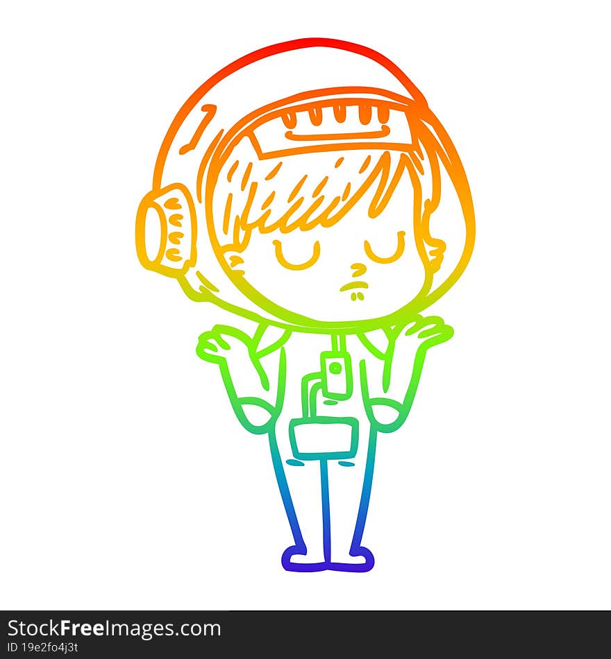 rainbow gradient line drawing of a cartoon astronaut woman