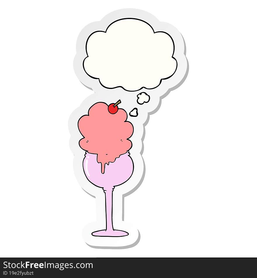 cartoon ice cream desert with thought bubble as a printed sticker