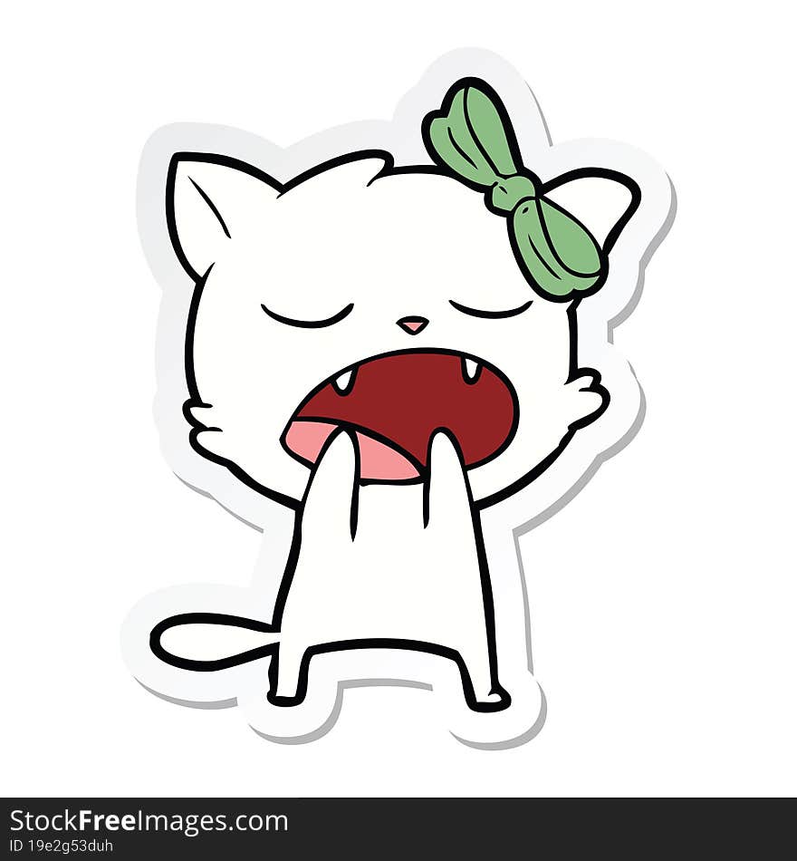 sticker of a cartoon yawning cat