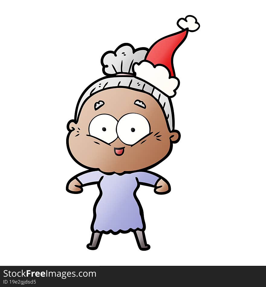 gradient cartoon of a happy old woman wearing santa hat