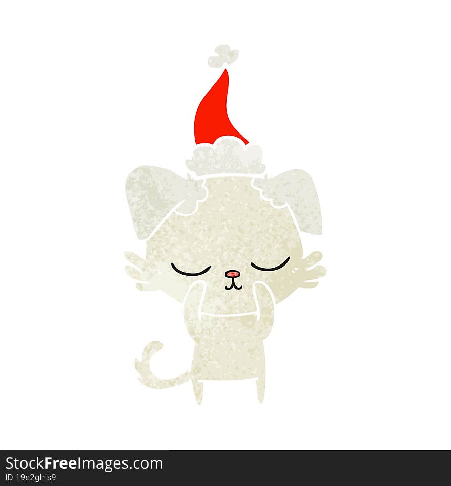 cute retro cartoon of a dog wearing santa hat