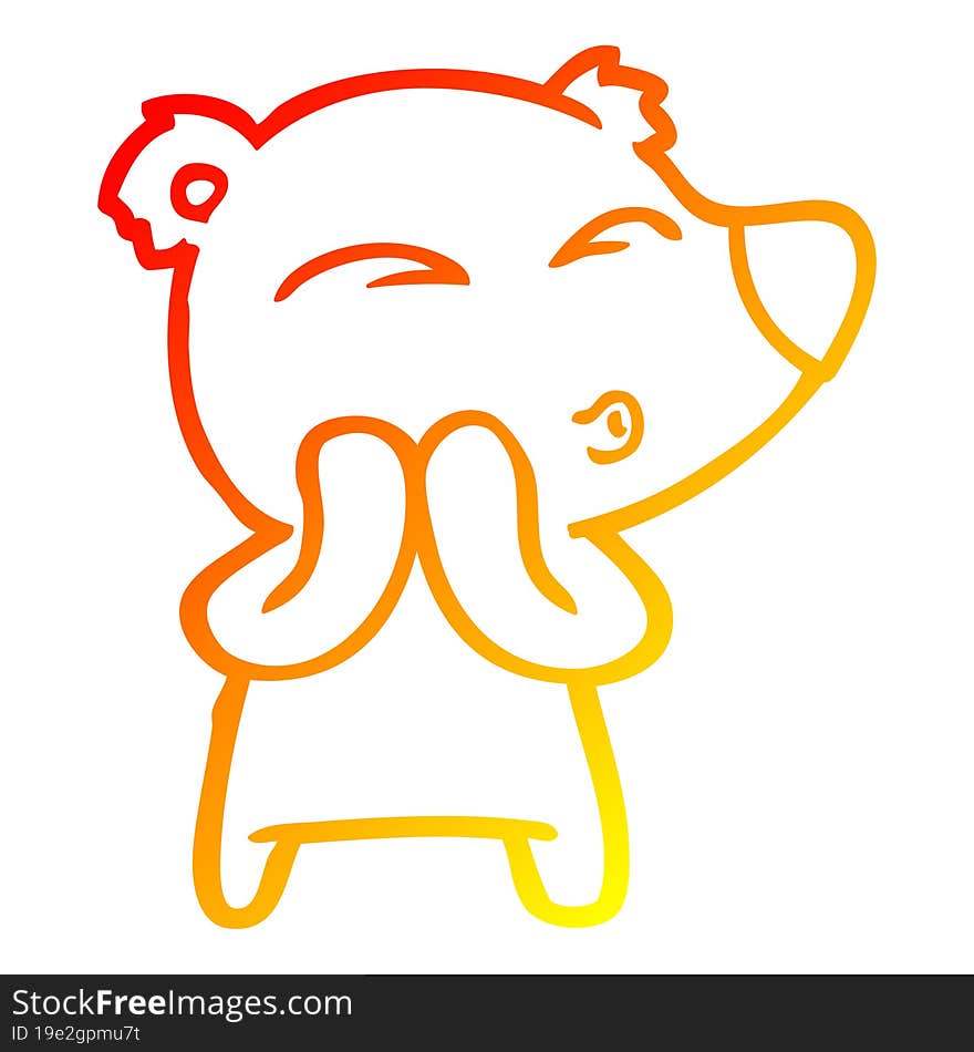 warm gradient line drawing cartoon whistling bear