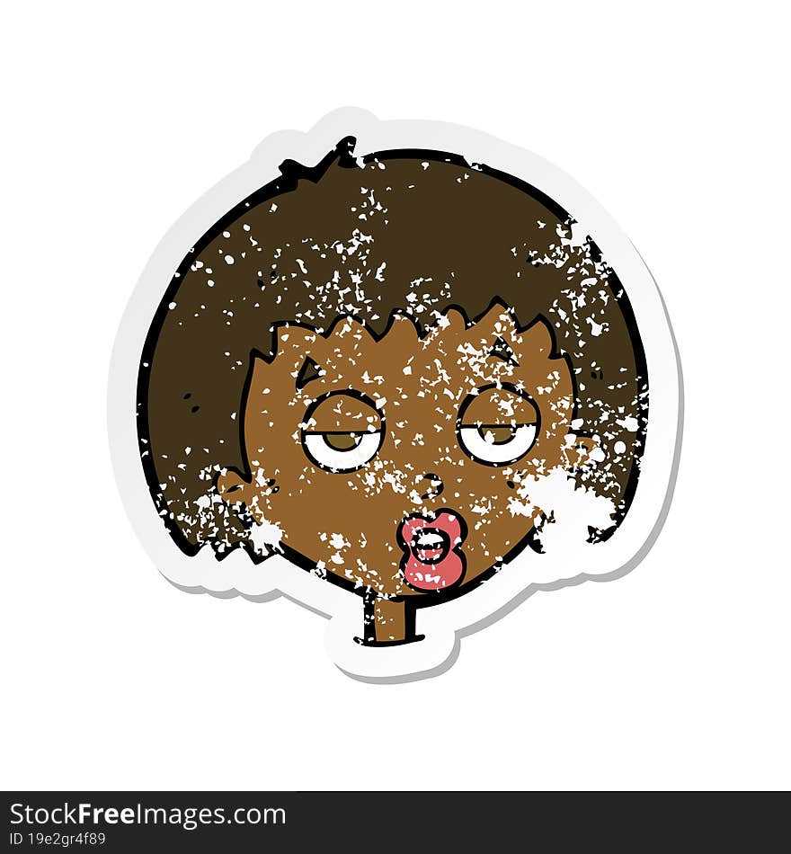 retro distressed sticker of a cartoon bored woman