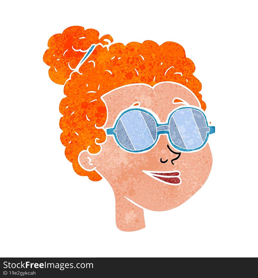 freehand retro cartoon woman wearing glasses. freehand retro cartoon woman wearing glasses