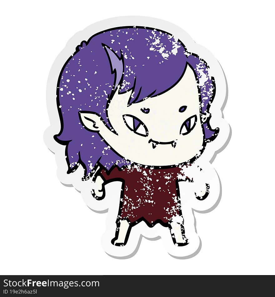 Distressed Sticker Of A Cartoon Friendly Vampire Girl