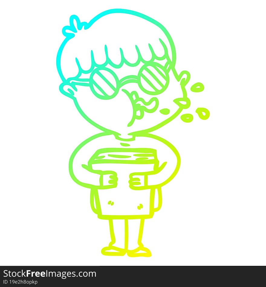 cold gradient line drawing cartoon boy wearing spectacles