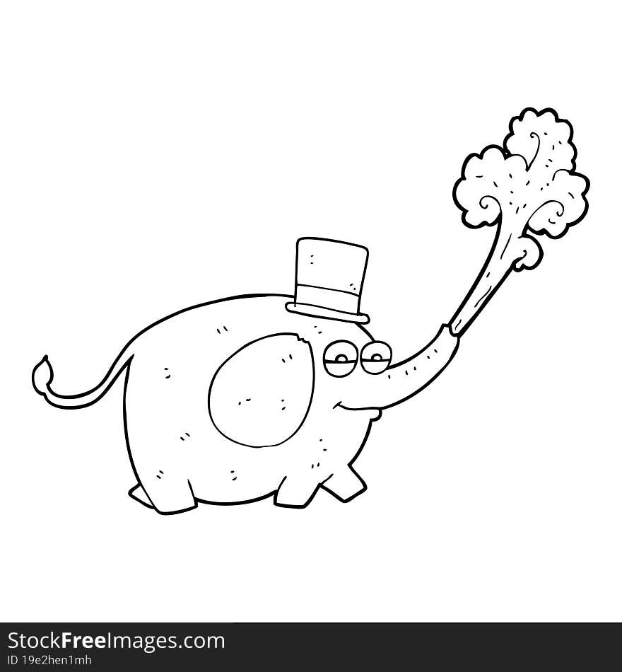 black and white cartoon elephant squirting water