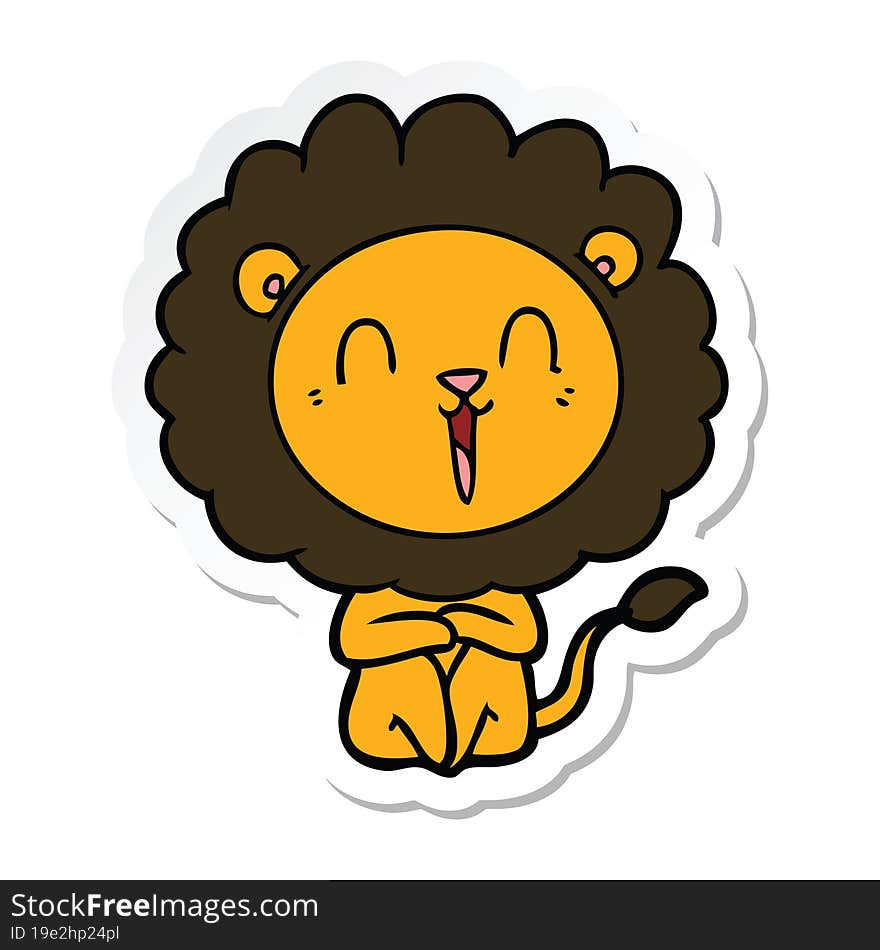 sticker of a laughing lion cartoon