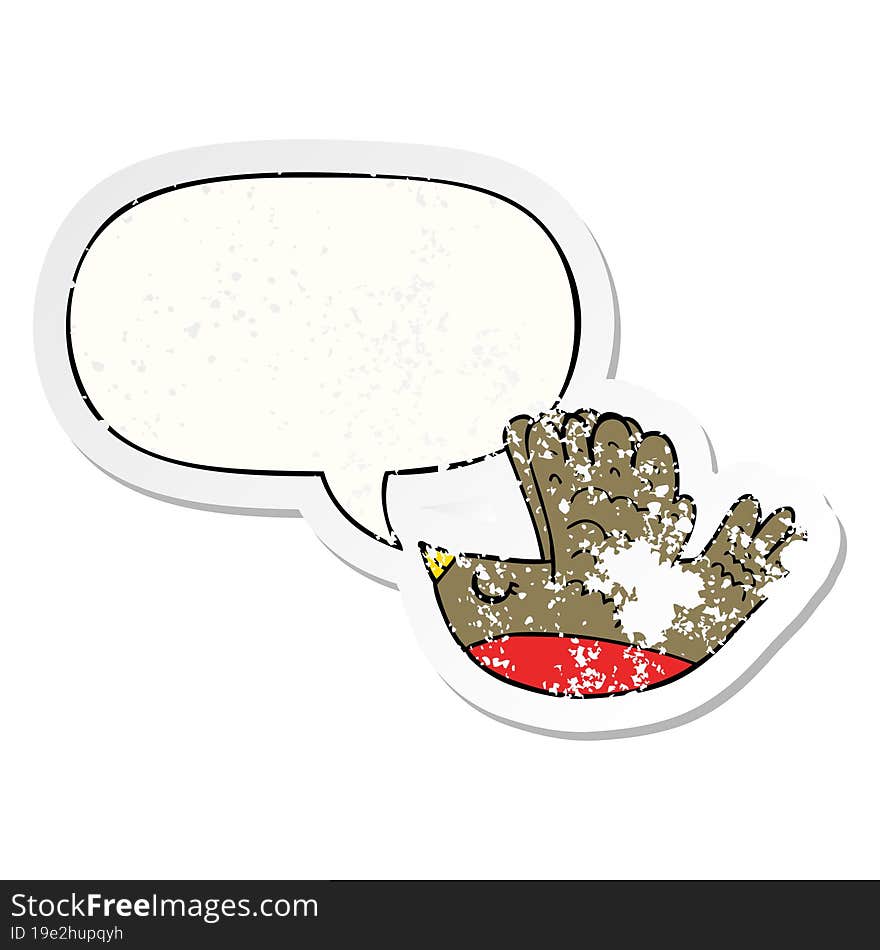 cartoon flying bird and speech bubble distressed sticker