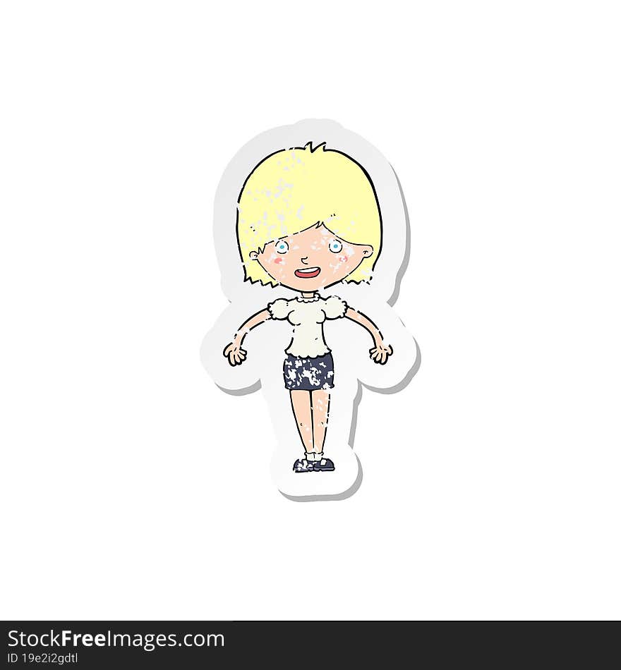 Retro Distressed Sticker Of A Cartoon Happy Woman