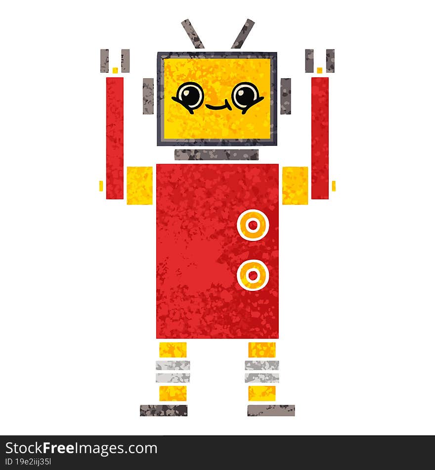 Retro Illustration Style Cartoon Robot