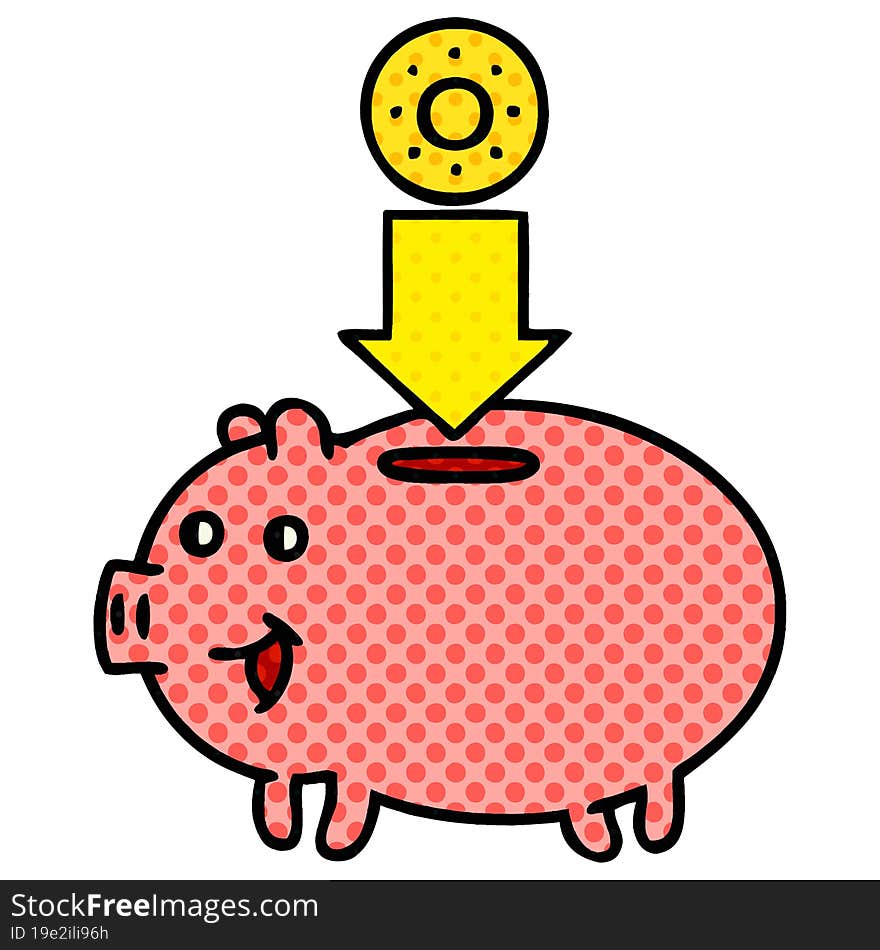 comic book style cartoon piggy bank