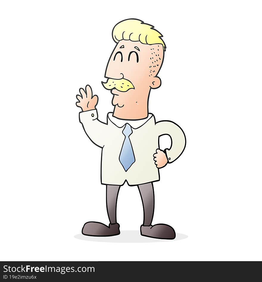 cartoon office man waving