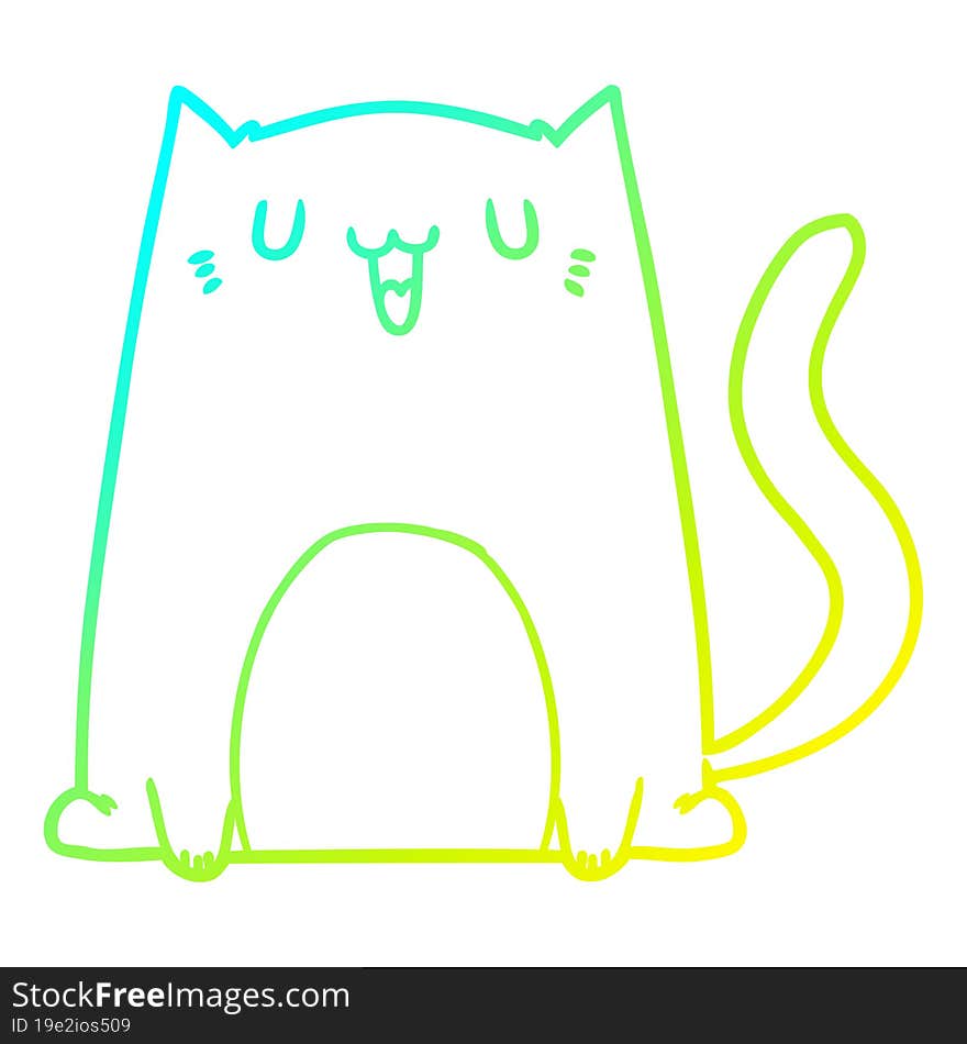 Cold Gradient Line Drawing Funny Cartoon Cat