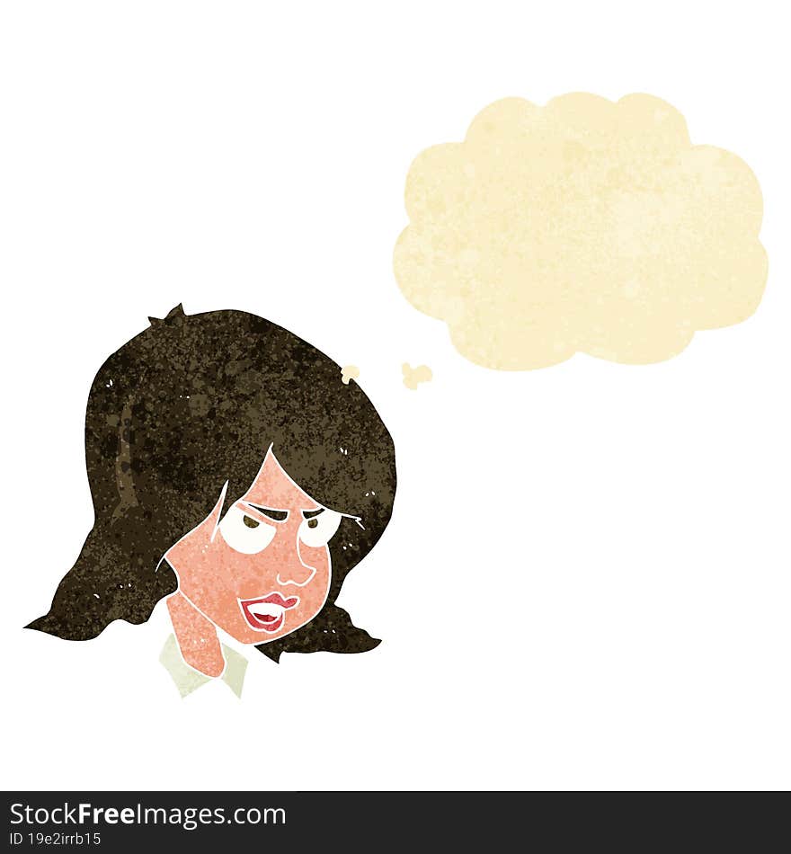 cartoon annoyed woman with thought bubble