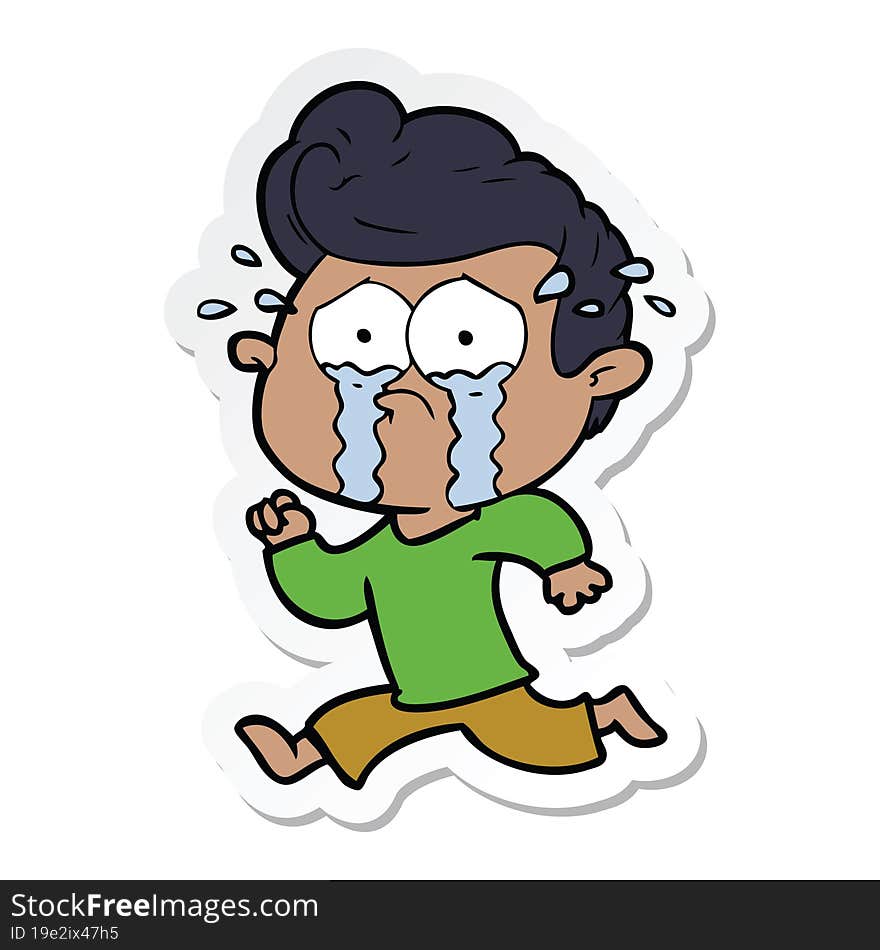 sticker of a cartoon crying man running