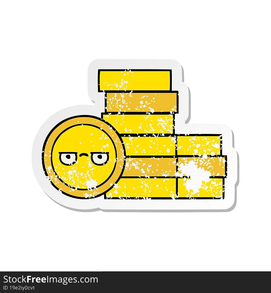 distressed sticker of a cute cartoon coins