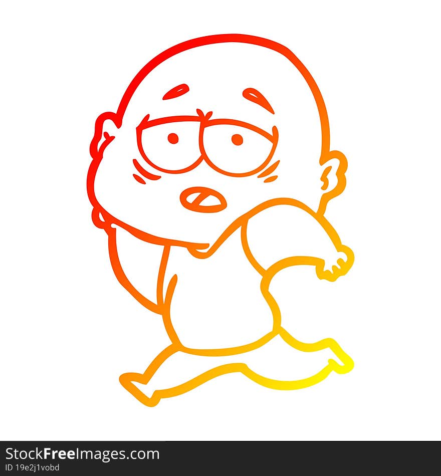 warm gradient line drawing cartoon tired bald man