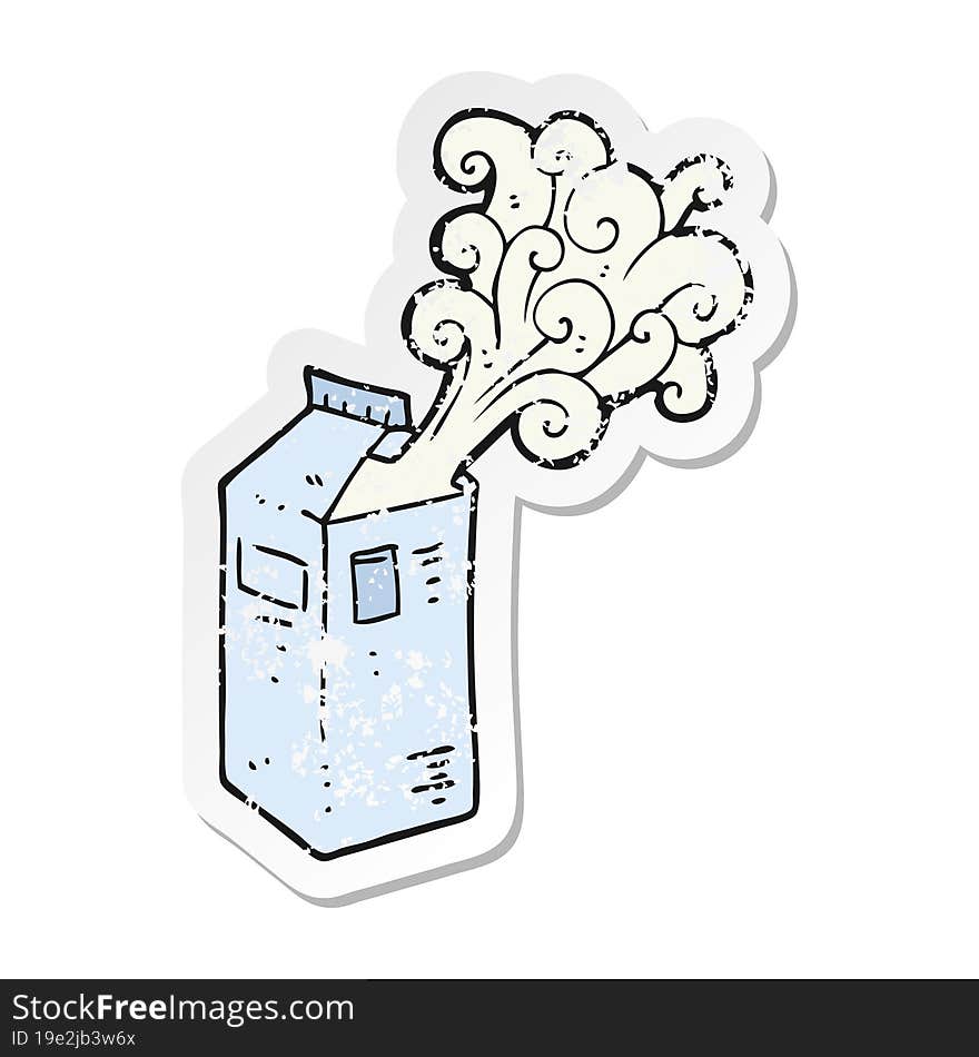 retro distressed sticker of a cartoon milk carton exploding