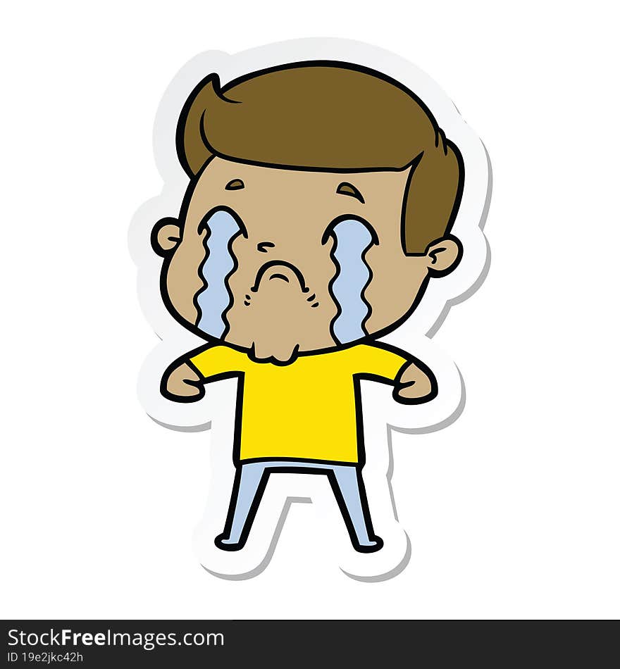 sticker of a cartoon man crying