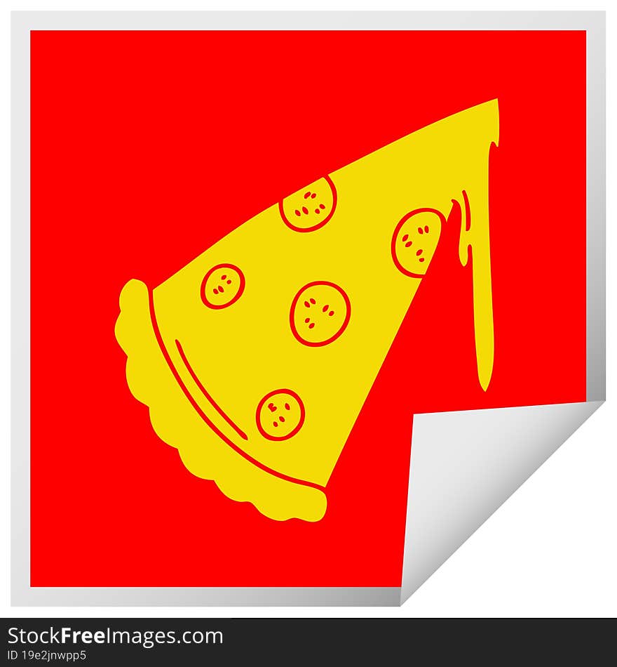 quirky square peeling sticker cartoon slice of pizza