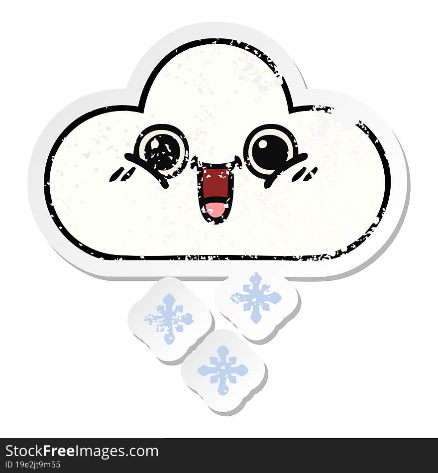 Distressed Sticker Of A Cute Cartoon Snow Cloud