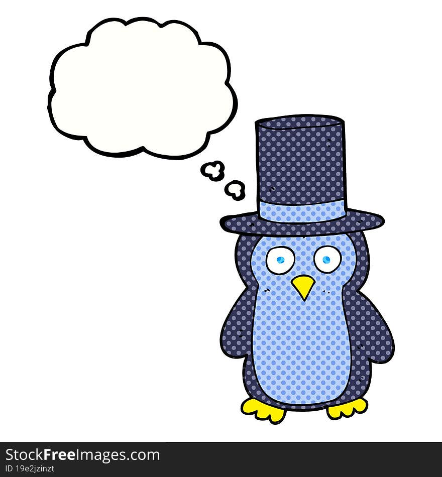 thought bubble cartoon penguin wearing hat