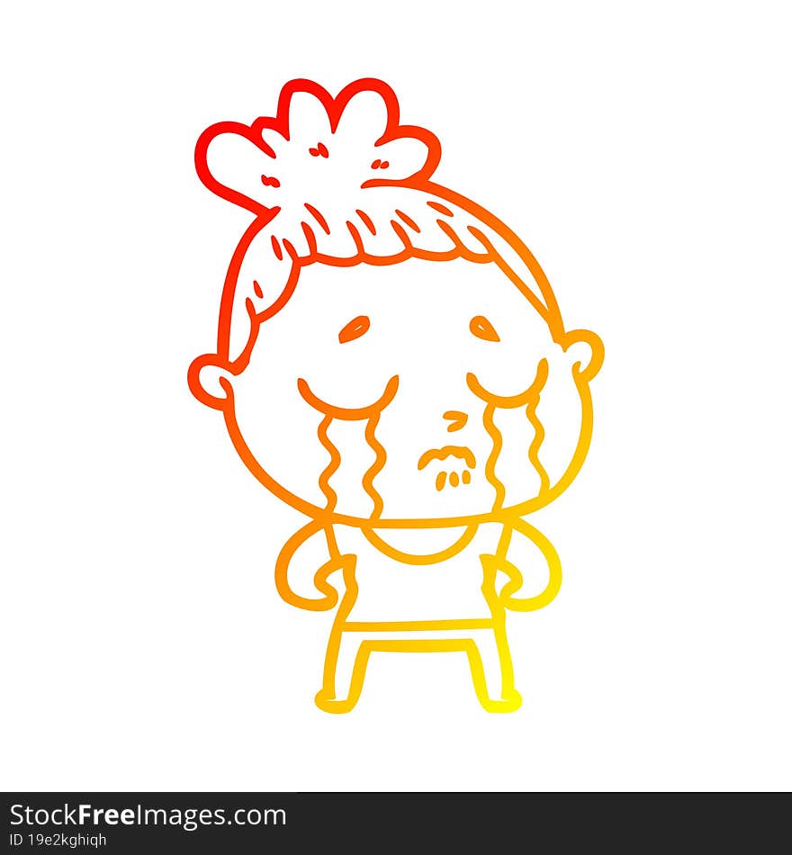 warm gradient line drawing cartoon tough woman crying