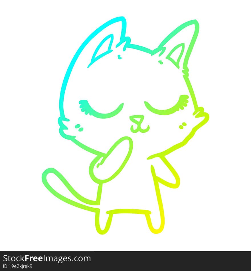 cold gradient line drawing calm cartoon cat considering