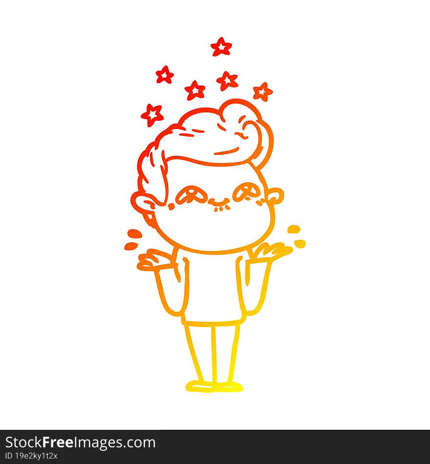 warm gradient line drawing of a excited man cartoon