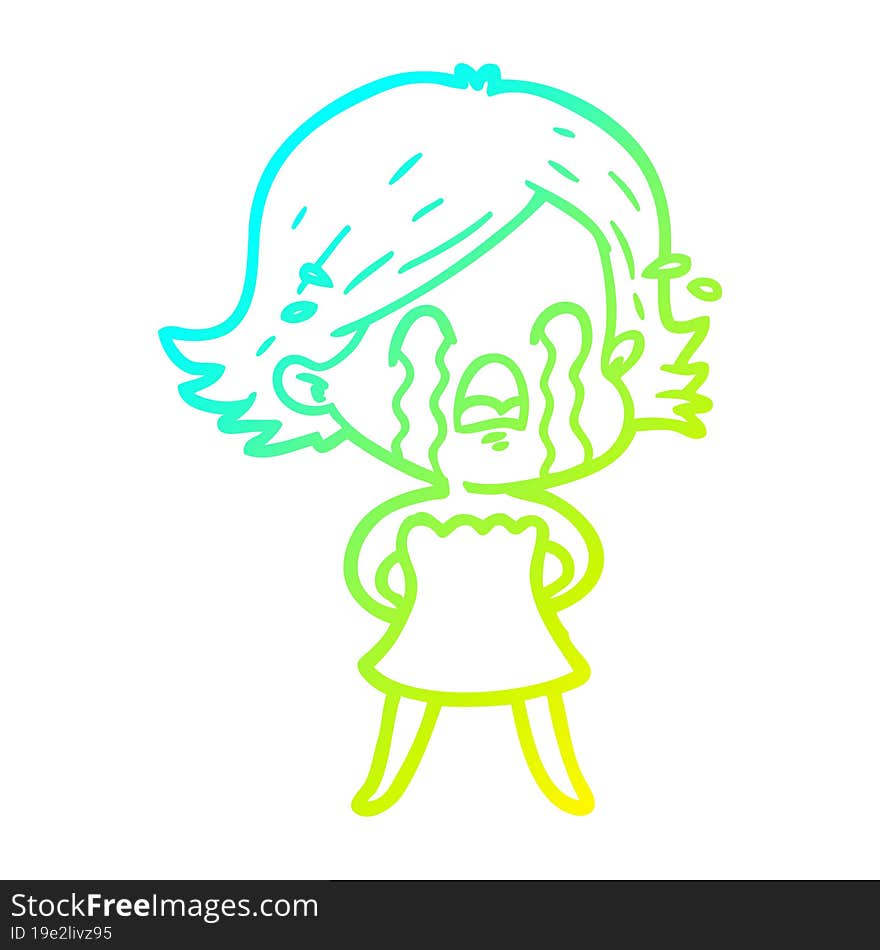 cold gradient line drawing cartoon woman crying