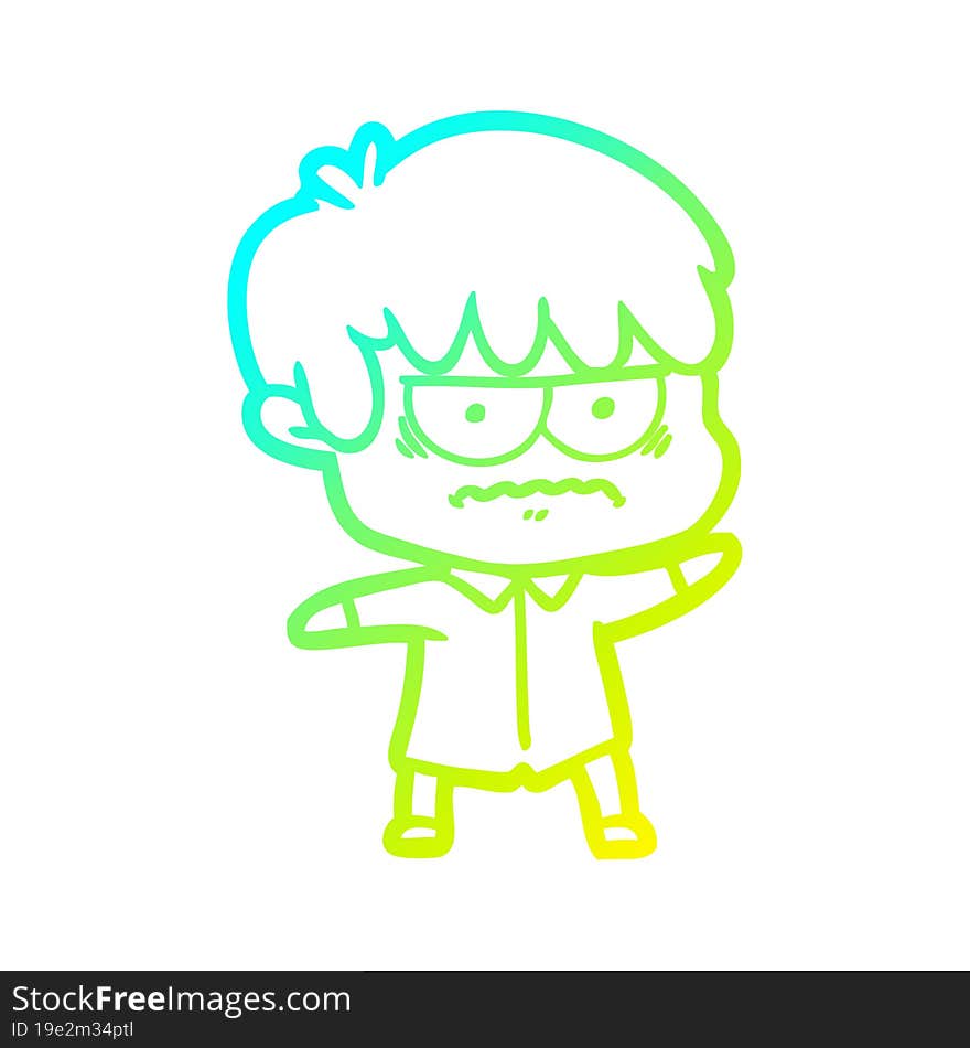 cold gradient line drawing annoyed cartoon boy