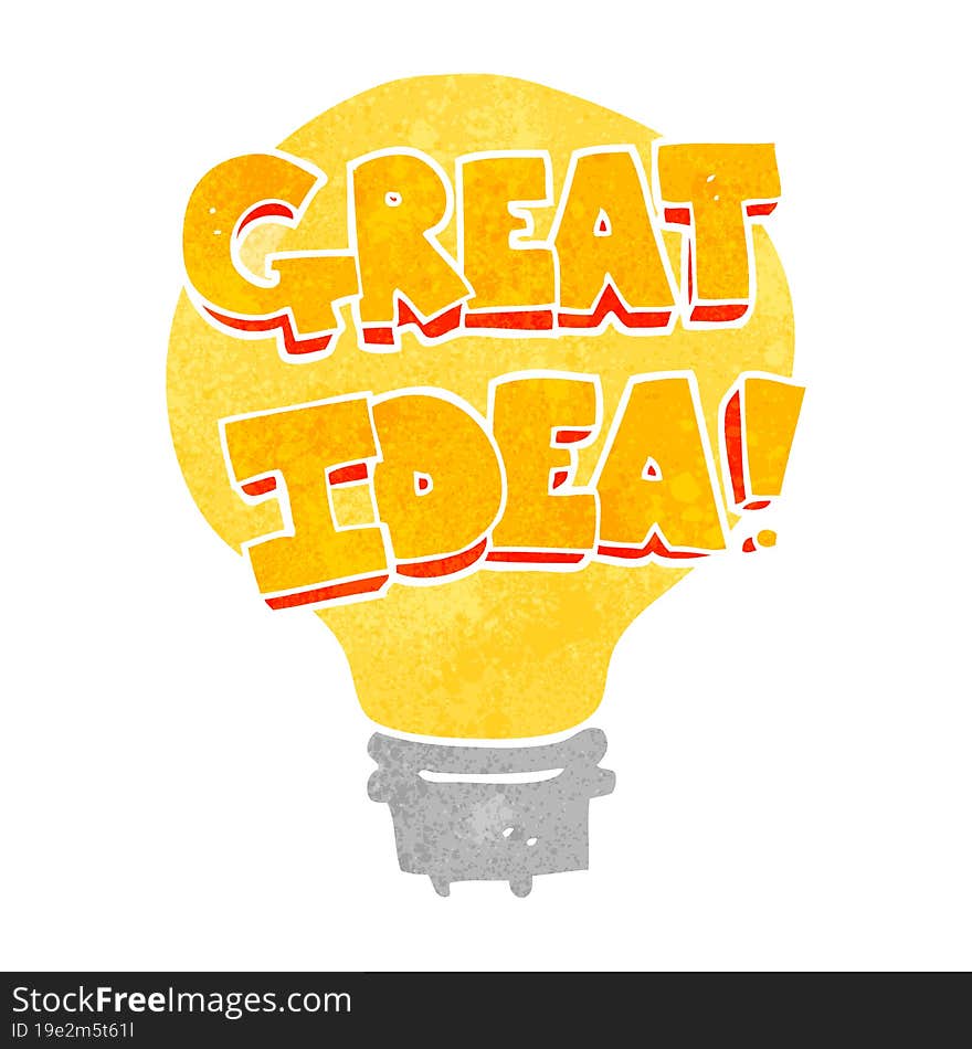 freehand retro cartoon great idea light bulb symbol