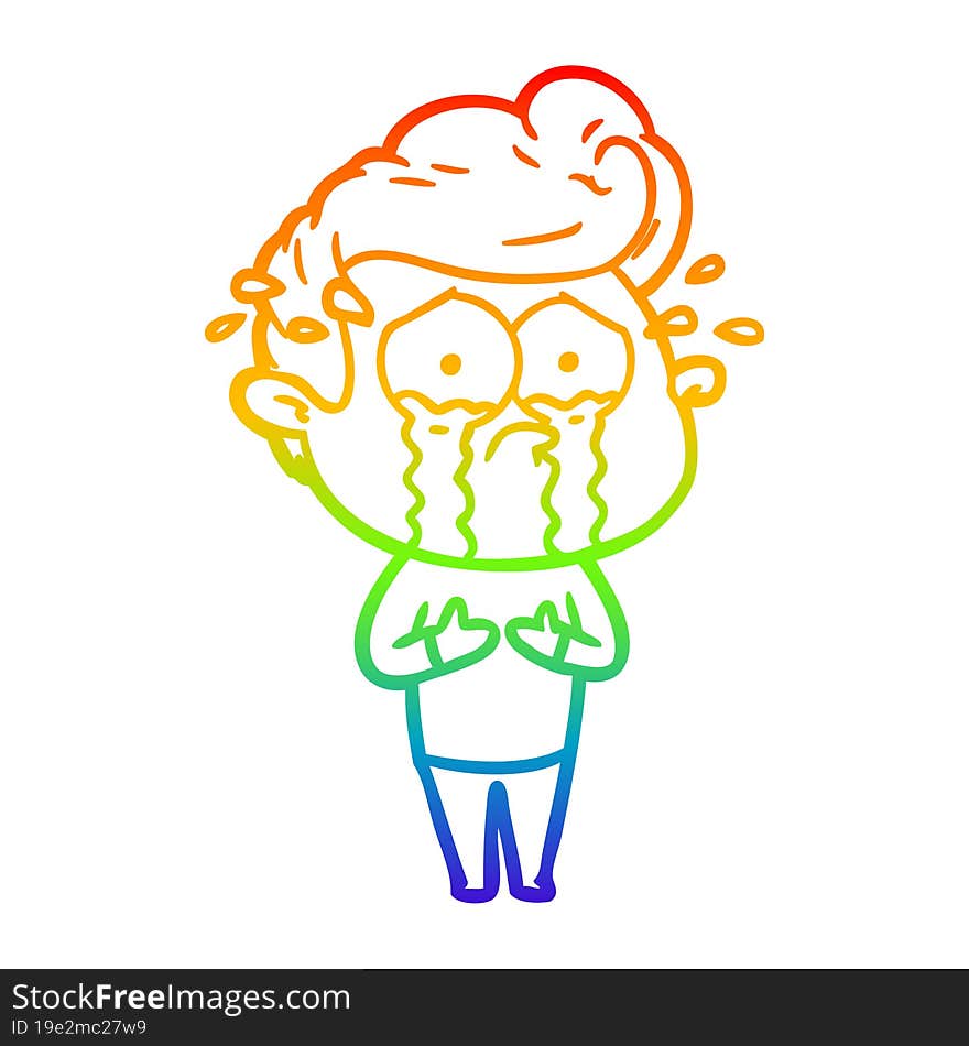 rainbow gradient line drawing cartoon crying man