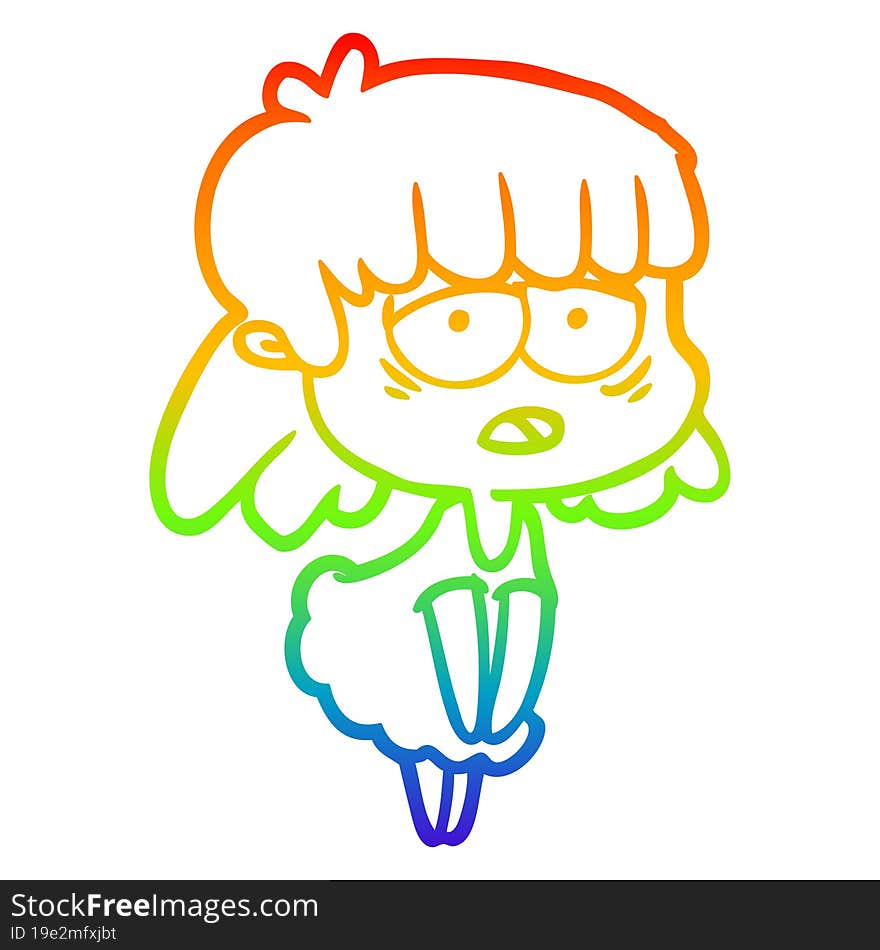 rainbow gradient line drawing cartoon tired woman