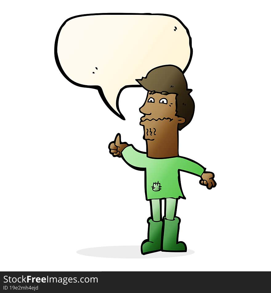 cartoon nervous man with speech bubble