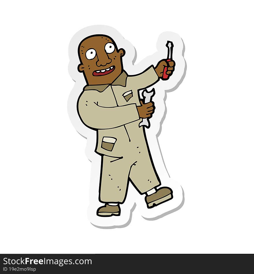 sticker of a cartoon mechanic