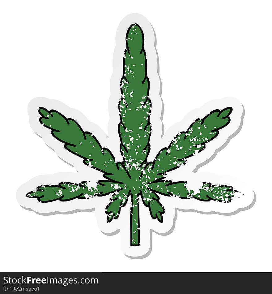 distressed sticker of a quirky hand drawn cartoon marijuana