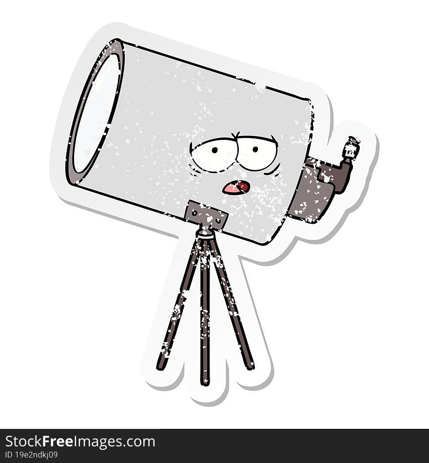 Distressed Sticker Of A Cartoon Bored Telescope With Face