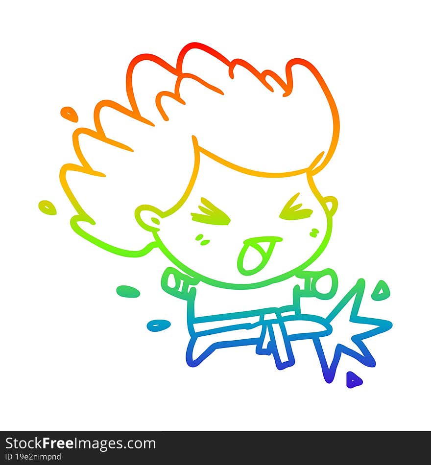 Rainbow Gradient Line Drawing Cute Kicking Karate Champion