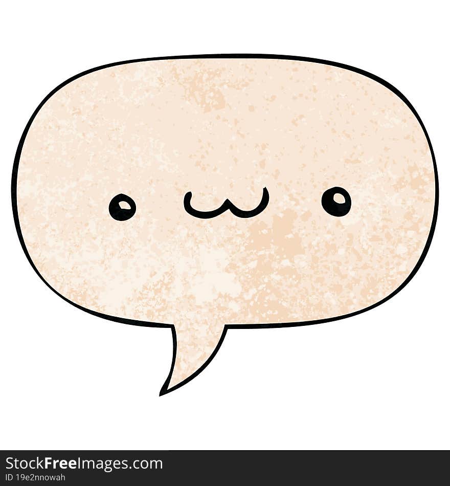 happy cartoon expression and speech bubble in retro texture style