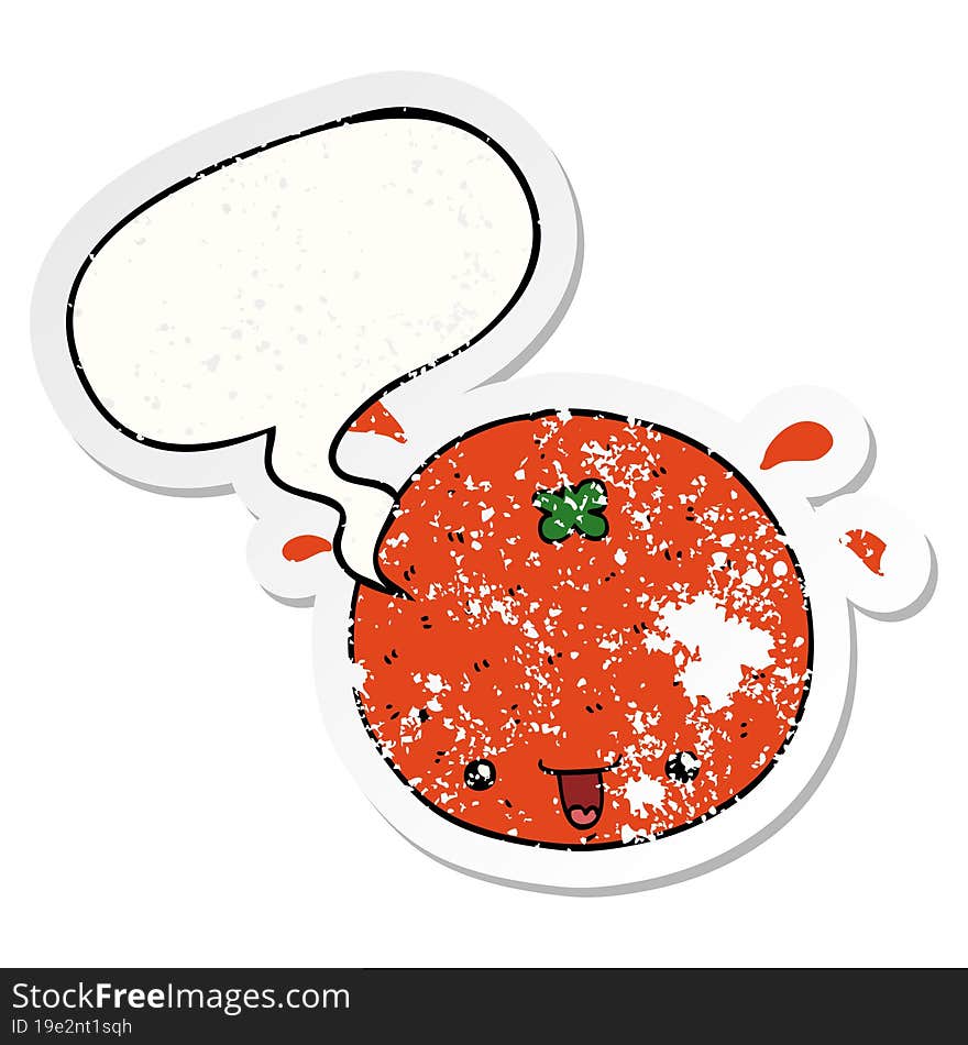 cartoon orange and speech bubble distressed sticker