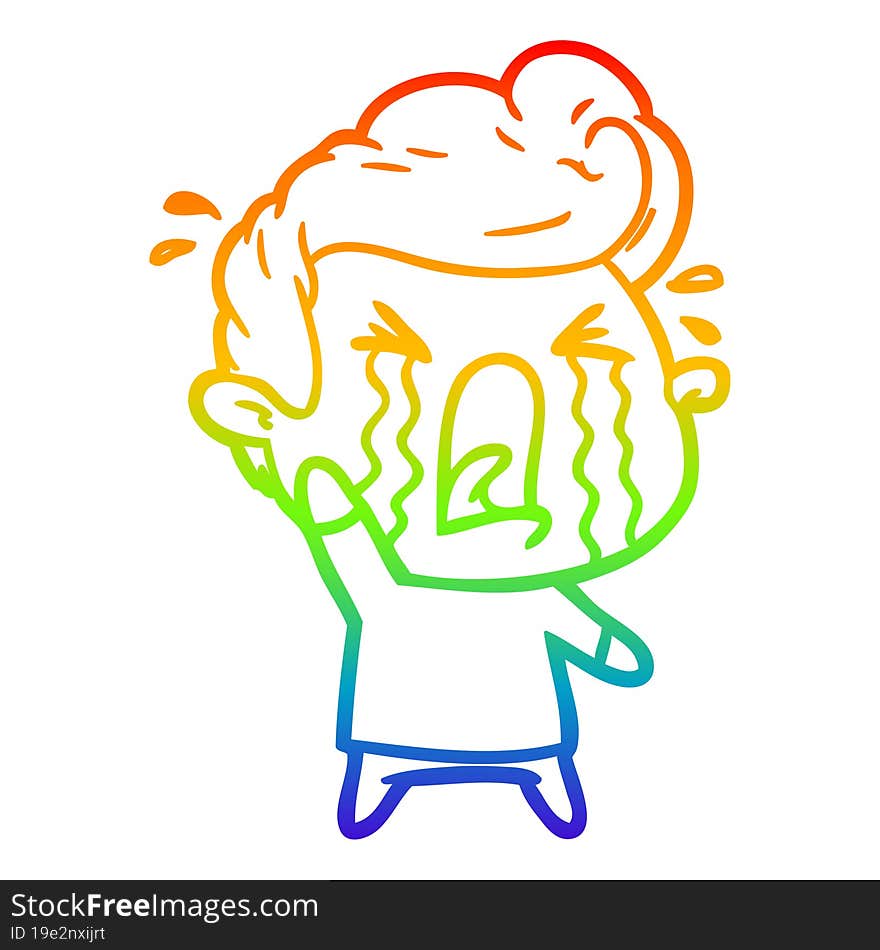 rainbow gradient line drawing of a cartoon crying man