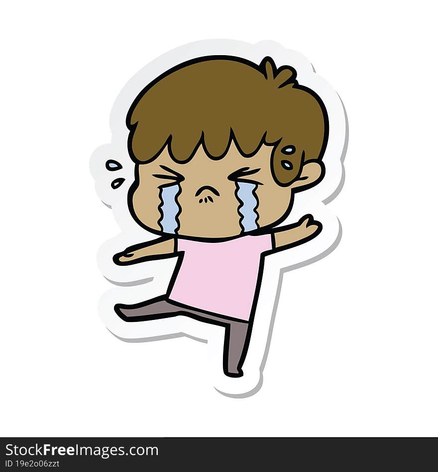 Sticker Of A Cartoon Boy Crying